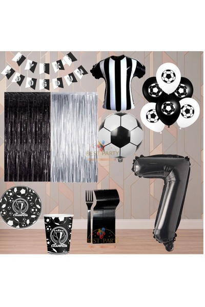 BEST PARTİ Best 7 Year Old Black and White Themed Fan Luxury Birthday Party Set