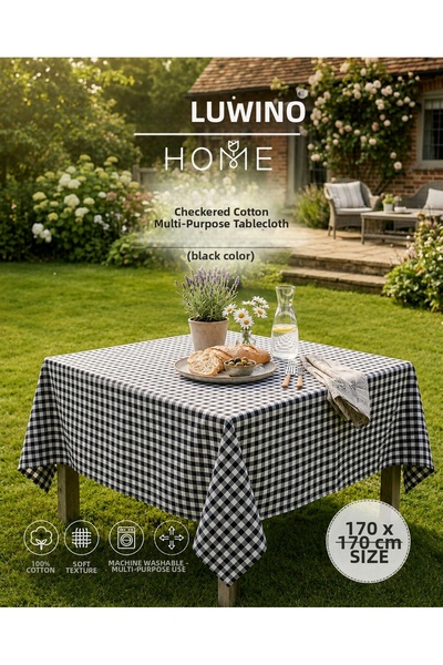 LUWİNO HOME مفرش طاولة قطني منقوش 170 × 170 سم، غطاء للنزهات، غطاء للمائدة، غ...