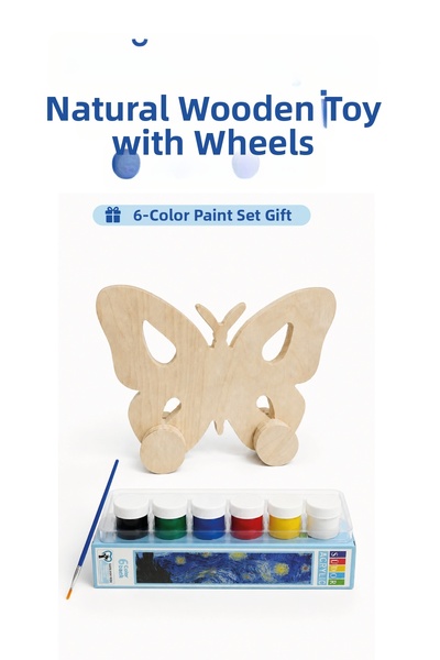 212toyzz Wooden Butterfly Toy Natural Handmade Paintable Educational Toy + 6-...