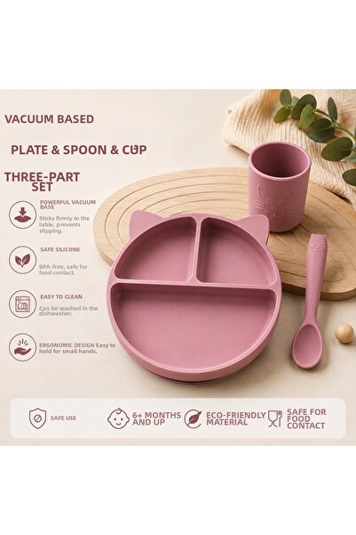 Bebeye 3-Piece Baby Feeding Set Vacuum Food Plate - Food Spoon - Practice Cup...