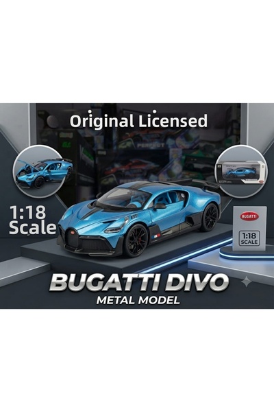 Boratila Toys 1:18 Scale Original Licensed Diecast Metal Bugatti Divo Car (Blue)