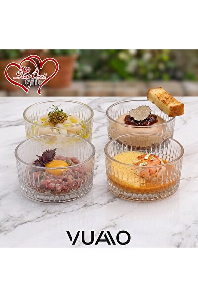 VUAO طقم أوعية زجاجية فاخرة من 4 قطع سعة 290 مل، وعاء شفاف منقوش للفواكه والح...
