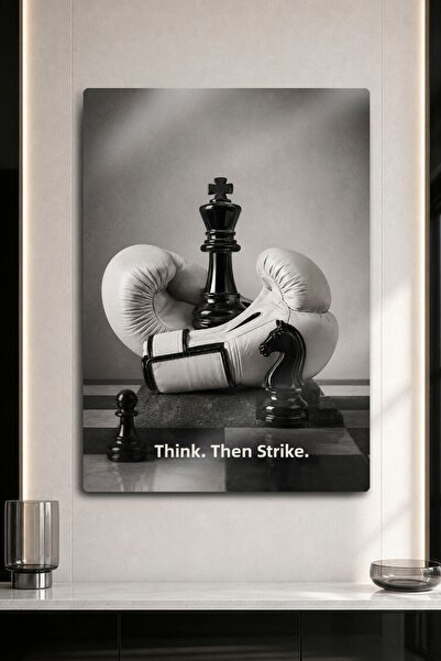 DekorHane Metal Wall Decor - Think Then Strike Black Chess Pieces and White B...