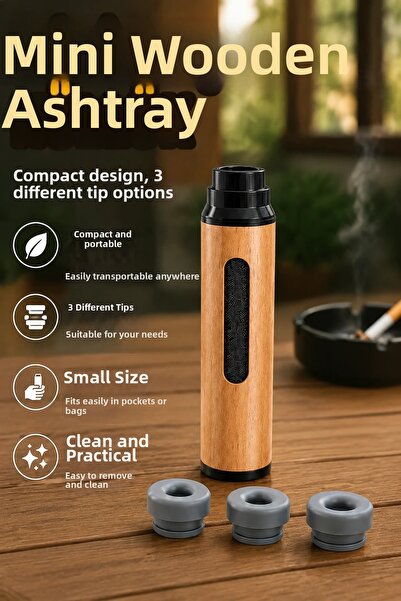 canrodi Mini Wood-Look Ashtray – Portable Compact Design and 3 Different Tip ...