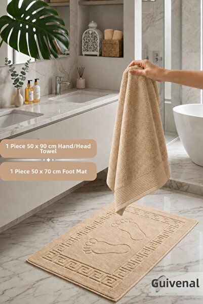Güvenal Since |   Set of 2 Hand Towels & Foot Towels |   50X90 cm Hand/Head T...