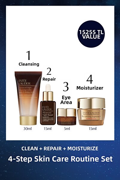 Estee Lauder 4-Step Skin Care Routine Set - Serum 15ml + Cleanser 30ml + Eye ...
