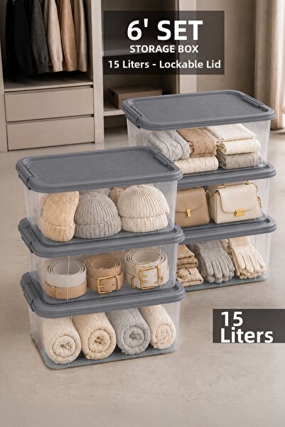 Meleni Home 6 Pieces 15Lt Elora Organizer Box - Multi-Purpose Storage Box wit...