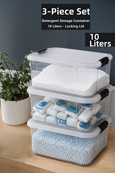 Meleni Home 3-Piece 10Lt Lockable Lid Organizer - Elora Bathroom Organizer Ta...