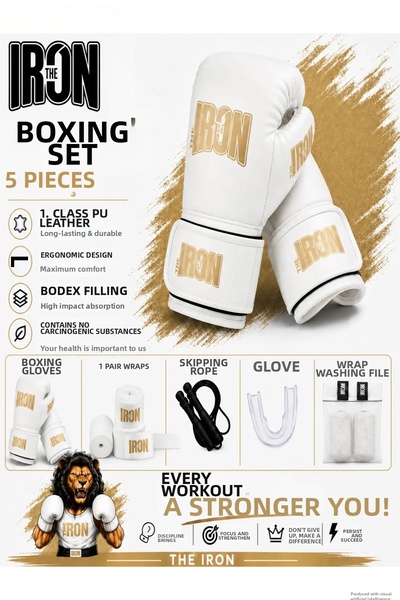 Theiron 5 Piece Boxing Set - Boxing Gloves + 3.5m Bandage + Jump Rope + Mouth...