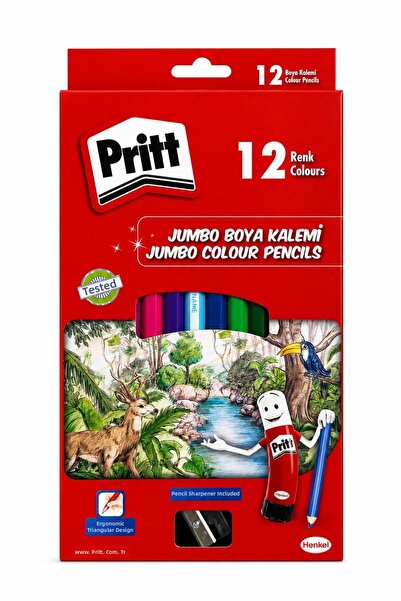 Pritt 12 Colors Jumbo Dry Crayon Set with Sharpener Gift – Children's Colorin...