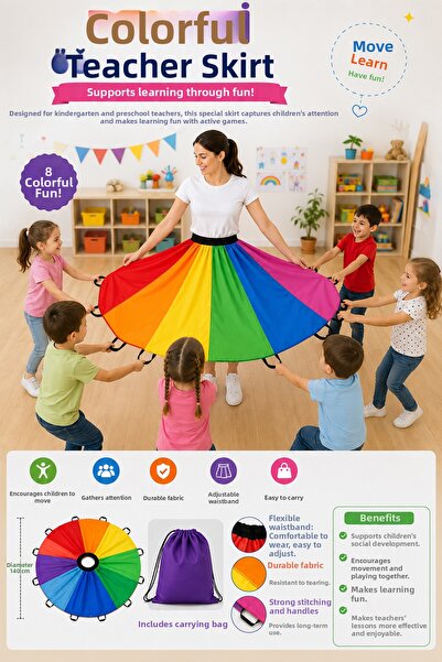 KAŞIKBEY Parachute Skirt Wearable Play Parachute Skirt Rainbow Parachute Danc...