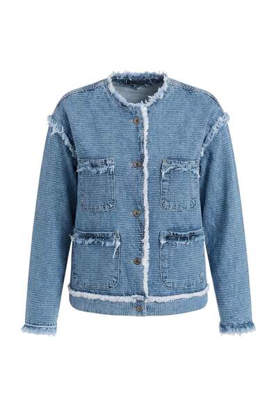 Trendyol Collection Blue Textured Fabric Oversize Denim Jacket Twoaw27Ce00051