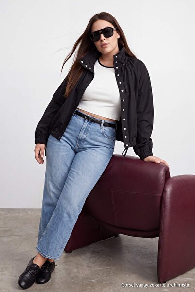 Trendyol Curve Mavi Yüksek Bel Az Esnek Straight Düz Kesim Jeans TBBAW27CJ00036