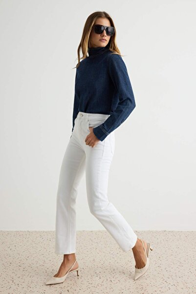 Trendyol Collection White High Waist Medium Stretch Straight Straight Cut Jea...