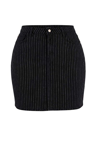 Trendyol Curve Black Denim Large Size Skirt