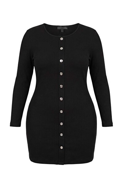 Trendyol Curve Black Knitted Plus Size Dress Tbbaw27Ah00063