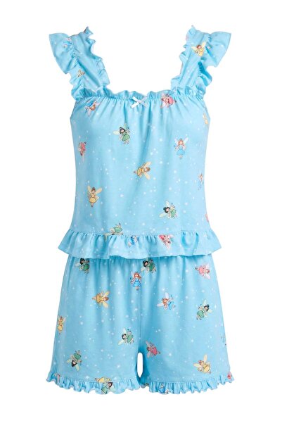 Trendyol Collection Turquoise 100% Cotton Printed Ruffle 30/1 Combed Single J...