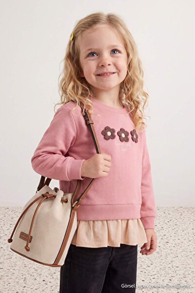 TRENDYOLKIDS Powder Mädchen-Sweatshirt mit Rundhalsausschnitt, bestickt, dick...