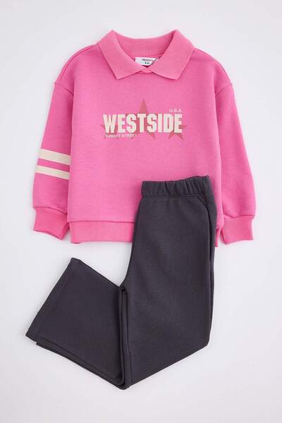 TRENDYOLKIDS Anthracite Slogan Knitted Bottom - Top Set Tkdaw26Au00002
