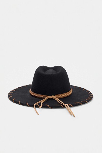 TRENDYOL SHOES Black Tassel Detailed Women's Cowboy Hat Takaw27Sp00009