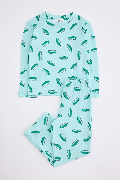 TRENDYOLKIDS Mintfarbenes Jungen-Pyjama-Set
