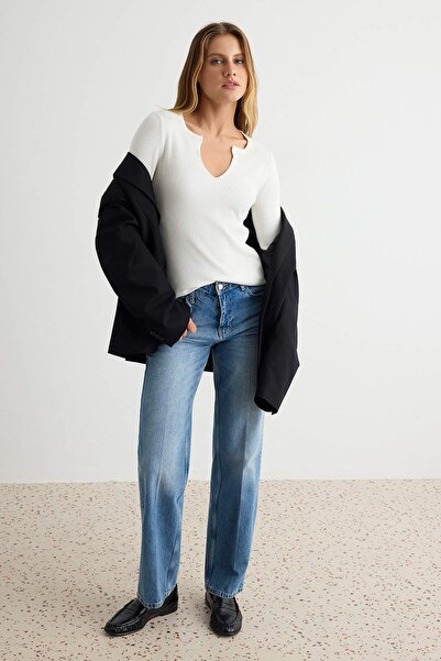 Trendyol Collection More Sustainable Ecru Cowl Neck Basic Knitwear Sweater Tw...