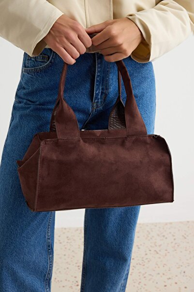 TRENDYOL SHOES Dark Brown Suede Women's Medium Shoulder Bag Takaw27Oc00057