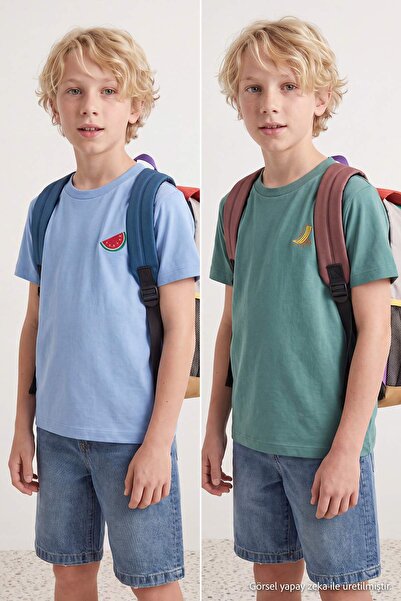 TRENDYOLKIDS Blue-Green Knitted T-Shirt Tkdss26Ts00029