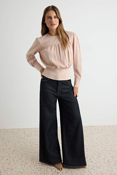 Trendyol Collection Powder Gathered Detailed Satin Woven Blouse Twoaw27Bz00199