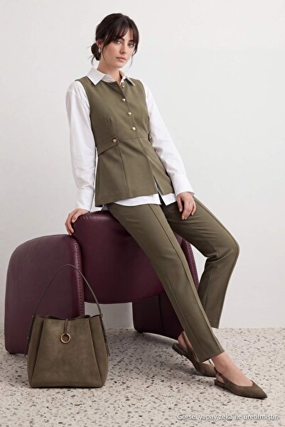 Trendyol Modest Χακί Κανονικό Φινίκε Απλό Υφαντό Σετ Εσωτερικής και Εξωτερική...