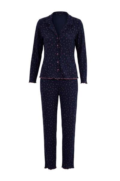 Trendyol Collection Navy Blue Floral Pointel Knitted Pajamas Set Thmaw27Pt00229