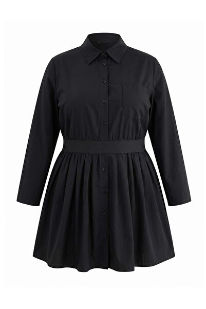 Trendyol Curve Schwarzes gewebtes Kleid in Übergröße TBBAW27AH00022