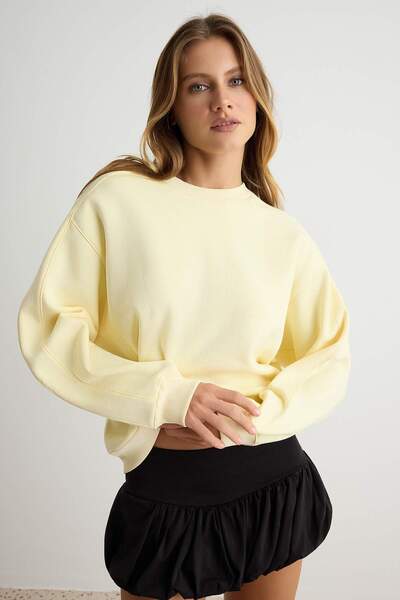 Trendyol Collection Light Yellow Thick Fleece Inside with Stitching Detail Ov...