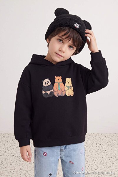 TRENDYOLKIDS Black Printed Knitted Sweatshirt Tkdaw27Sw00030