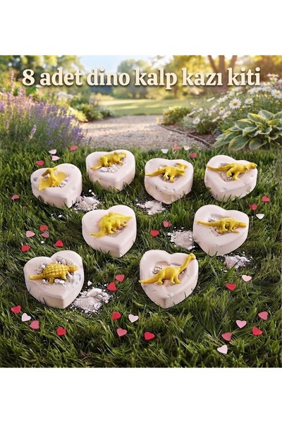 AZİZ OYUNCAK Heart Shaped 8-Piece Dinosaur Excavation Toy Activity Set.. Arch...