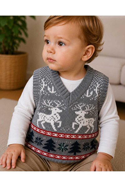 krm kerem bebe Geyik Desenli Bebek Süveter