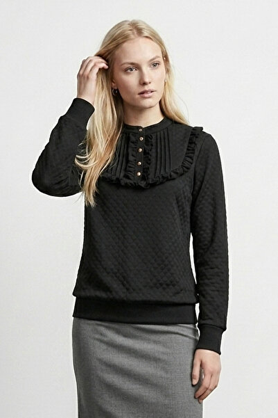 Şiir  Kadın Hakim Collar Ruffle Detail Ribbed Buttoned Knitted Jacquard Combe...