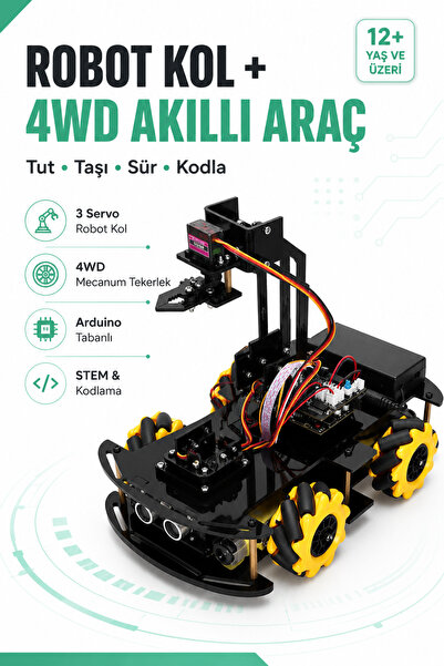 Fuchsia Arduino Robot Kol + 4WD Akıllı Robot Araba Kiti – Mecanum Tekerlekli ...