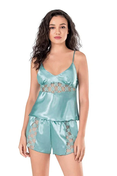SS HOME CONCEPT Aqua Satin Babydoll Shorts Set