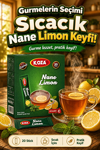 Koza Gurmelerin Seçimi Pratik Lezzet Mentollü Nane Limon Aromalı Tek İçimlik Premium İçecek Tozu 20 Stick