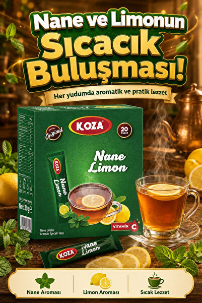 Koza Gurmelerin Seçimi Pratik Lezzet Mentollü Nane Limon Aromalı Tek İçimlik Premium İçecek Tozu 20 Stick