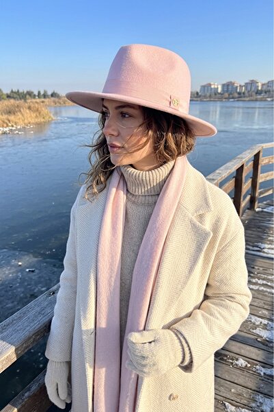 Mollycrush Vintage Women's Pink Winter Fedora Hat |   Wide Brim Felt Fedora