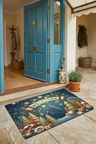 Valerine Life Christmas Star and New Year's Pine Trees Welcome Door Mat 45x70cm