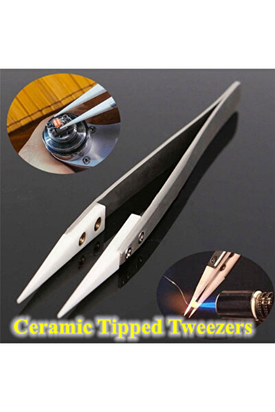 choice2 5PCS Ceramic Tipped Stainless Steel Tweezers Tips Heat Pointed Resist...