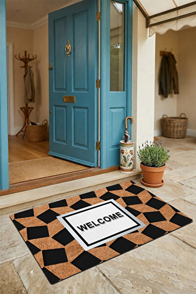 Valerine Life Καφέ Μαύρο Καρό Σχέδιο - Welcome Doormat 45x70cm