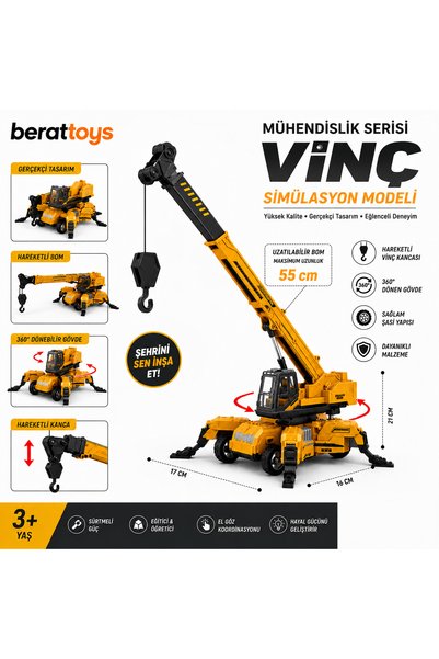 berattoys oyuncak iş makinaları vinç ful fonksiyon iş araçları kırılmaz örümc...