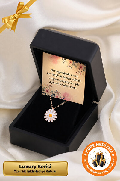 Lucente Jewellery Işıklı Hediye Kutulu Papatya Özel Tasarım 925 Ayar Rose Güm...