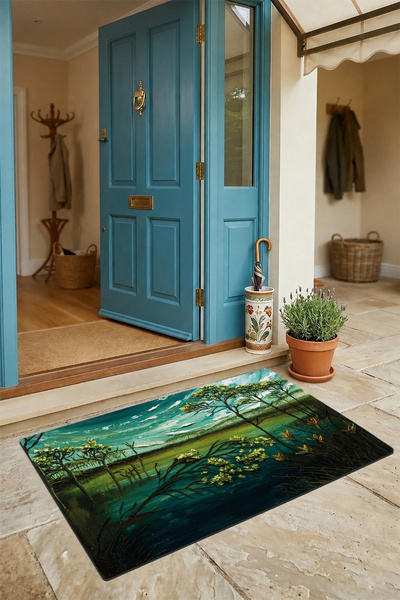 Valerine Life Garden of Melancholy Green Color Welcome Doormat 45X70Cm