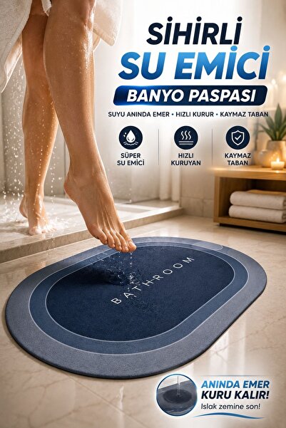 Kitchen Beauty Diatomit 3,5 Mm 40x60 Oval Süper Su Emici Banyo Paspası Diyatom Abdest Paspası Kaymaz Taban