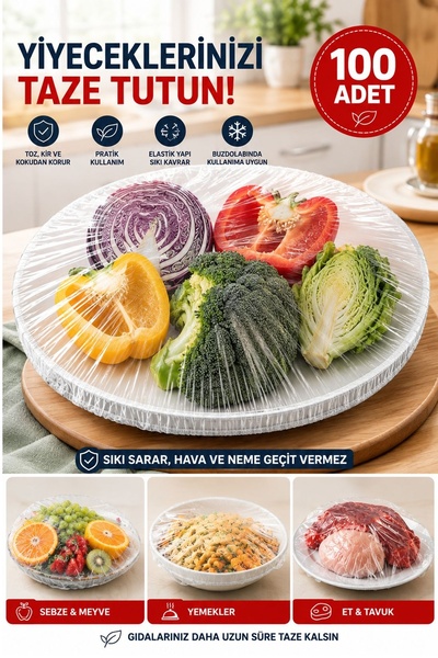 Kitchen Beauty 100 Adet Pratik Tazeliği Koruyan Tencere ve Tabak Bonesi | Çok...